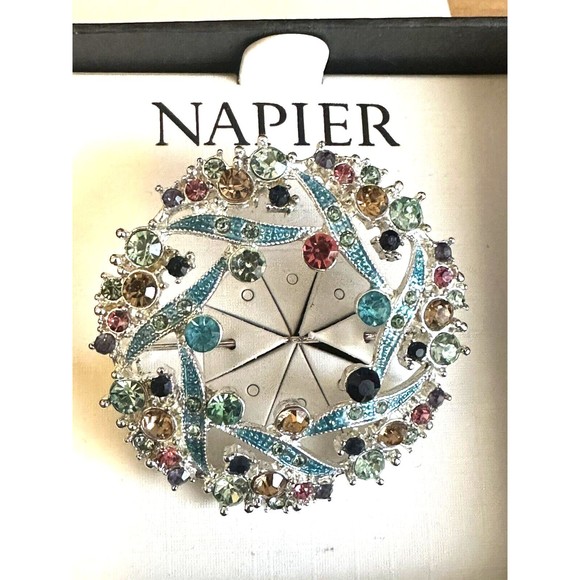 NAPIER Vtg Wreath Brooch Pin Enamel Rhinestones Multicolor Gorgeous IOB Signed - Picture 1 of 7